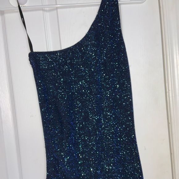 Elegant One Shoulder Long Blue Dress - Picture 14 of 16